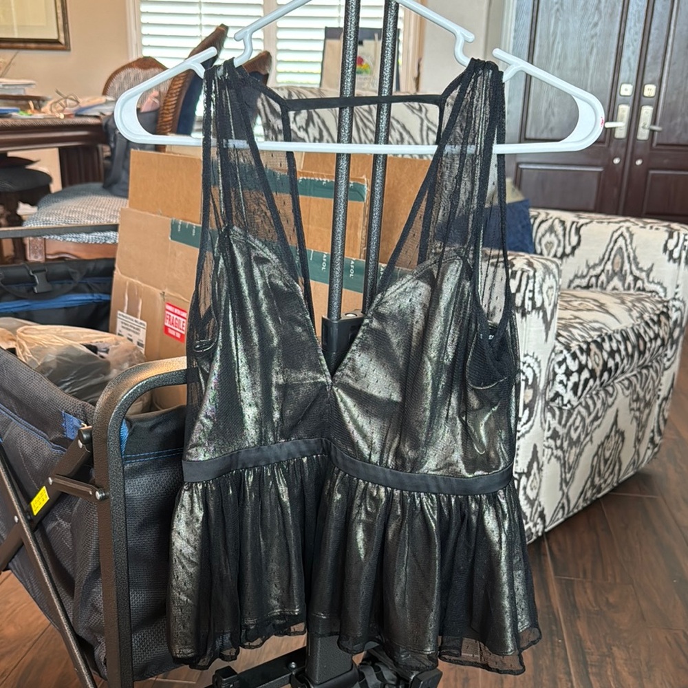 Express Black and Silver Mesh Top